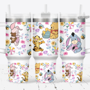 Winnie The Pooh Cartoon Custom Stanley Quencher 40oz Stainless Steel Tumbler With Handle