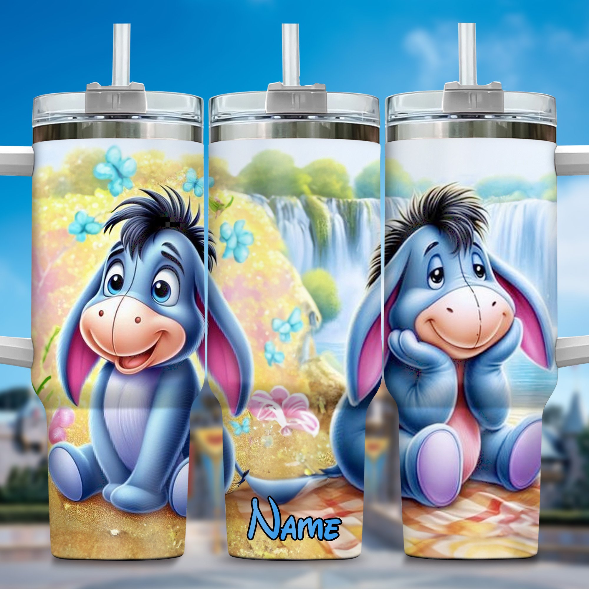 Winnie The Pooh Cartoon Custom Stanley Quencher 40oz Stainless Steel Tumbler With Handle