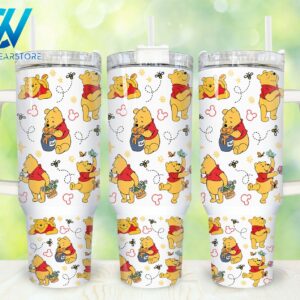 Winnie The Pooh Cartoon Custom Stanley Quencher 40oz Stainless Steel Tumbler With Handle