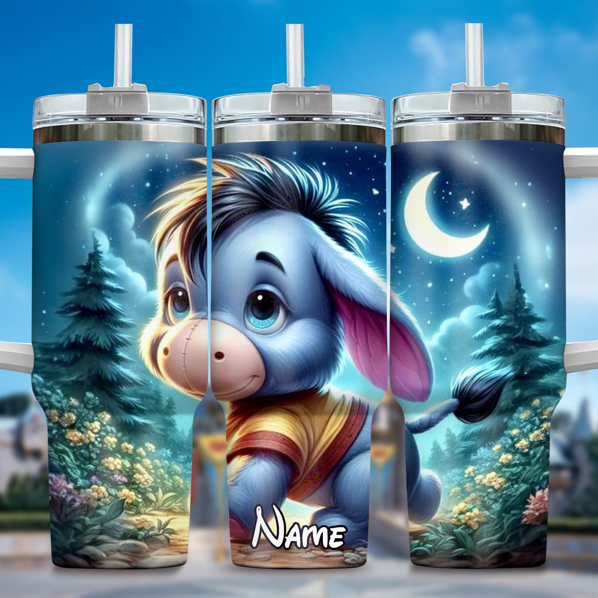 Winnie The Pooh Cartoon Custom Stanley Quencher 40oz Stainless Steel Tumbler With Handle