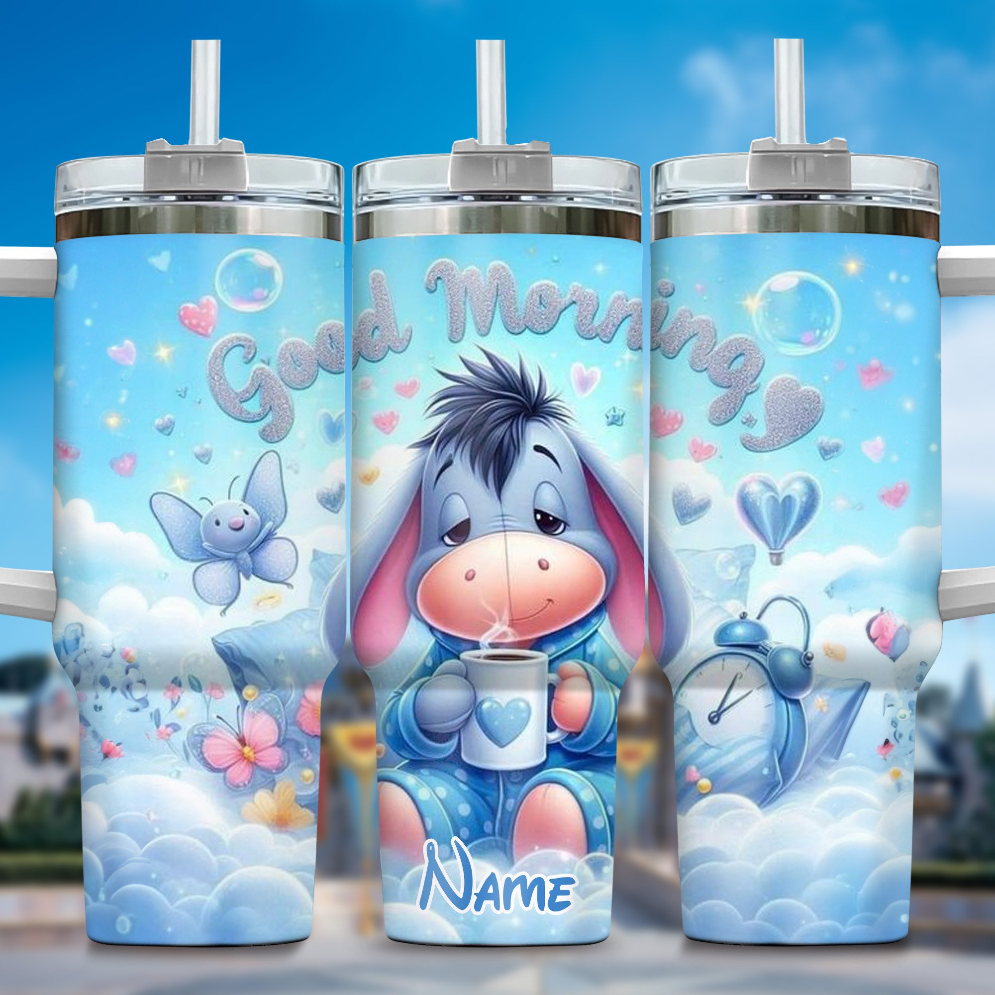 Winnie The Pooh Cartoon Custom Stanley Quencher 40oz Stainless Steel Tumbler With Handle