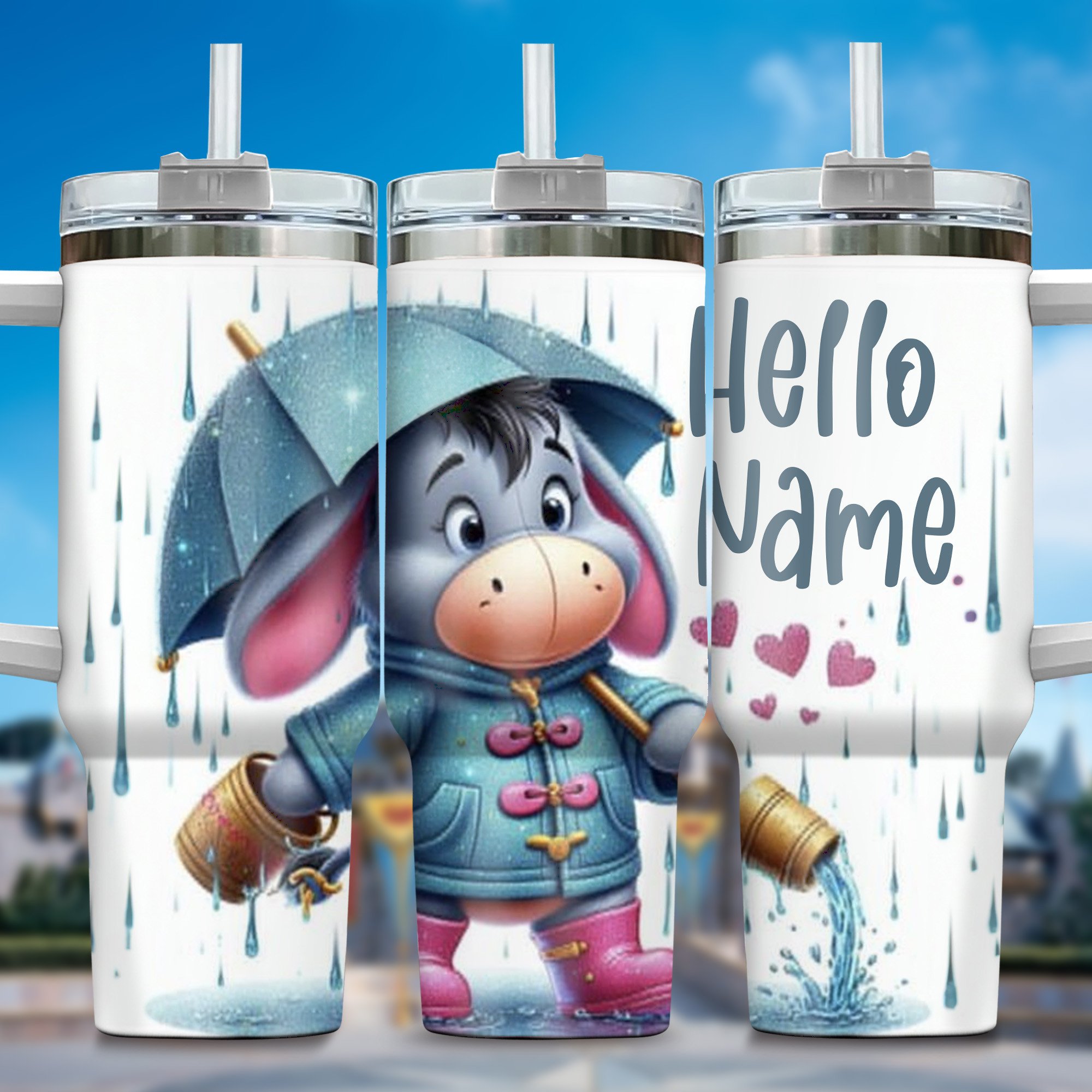 Winnie The Pooh Cartoon Custom Stanley Quencher 40oz Stainless Steel Tumbler With Handle