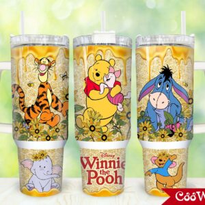 Winnie The Pooh Cartoon Custom Stanley Quencher 40oz Stainless Steel Tumbler With Handle