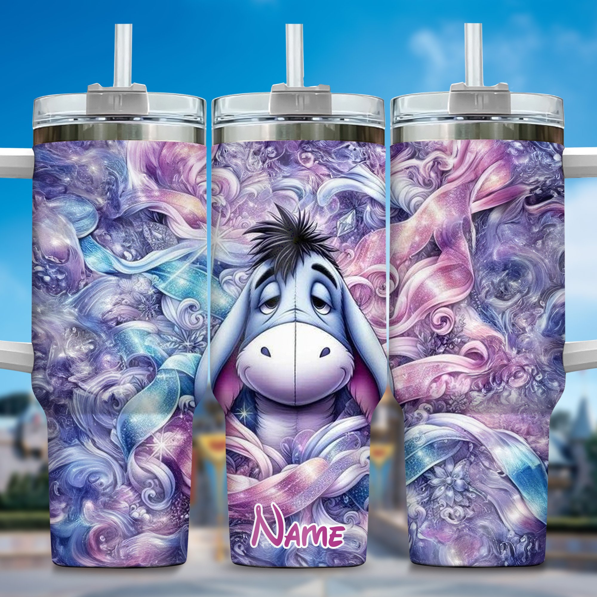 Winnie The Pooh Cartoon Custom Stanley Quencher 40oz Stainless Steel Tumbler With Handle