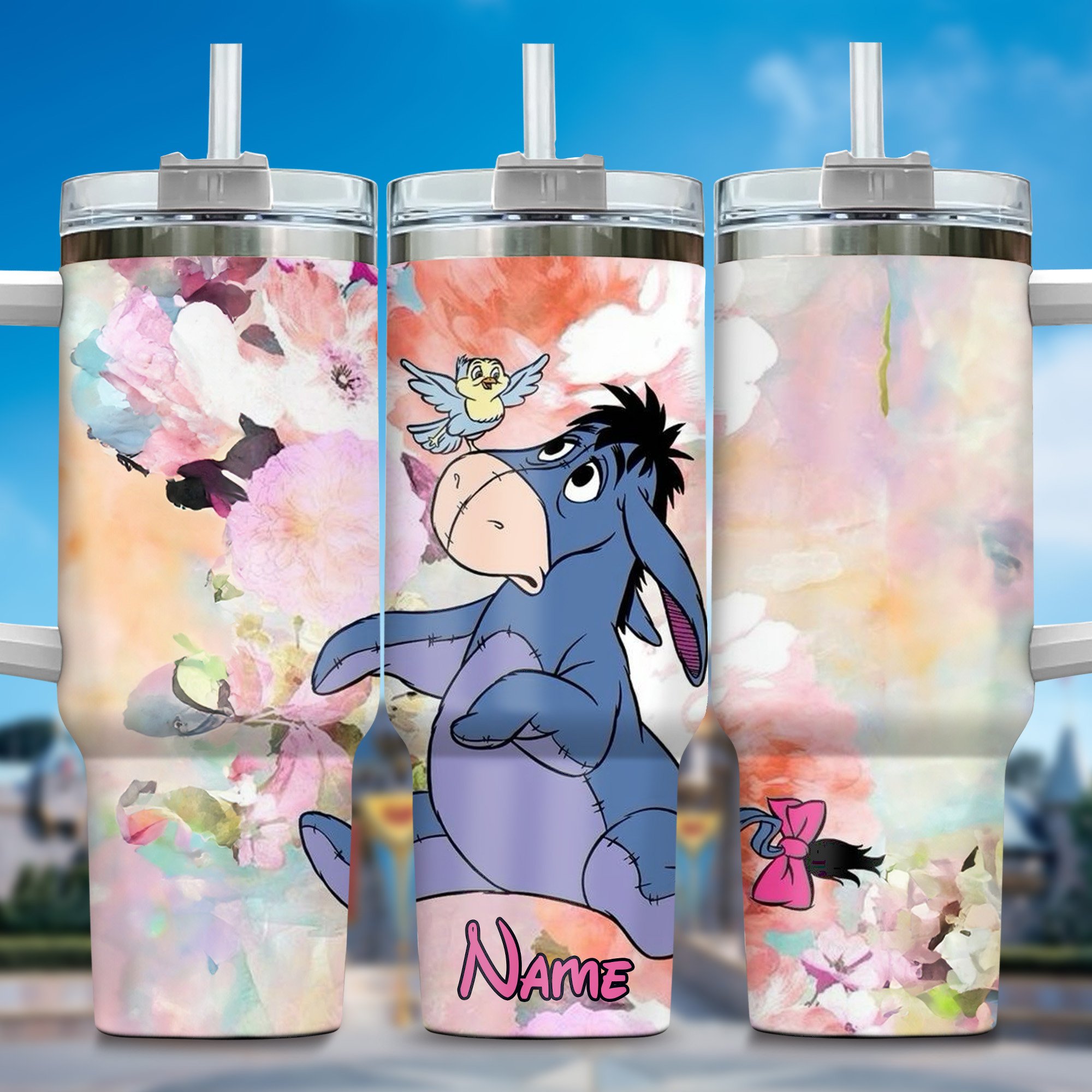 Winnie The Pooh Cartoon Custom Stanley Quencher 40oz Stainless Steel Tumbler With Handle