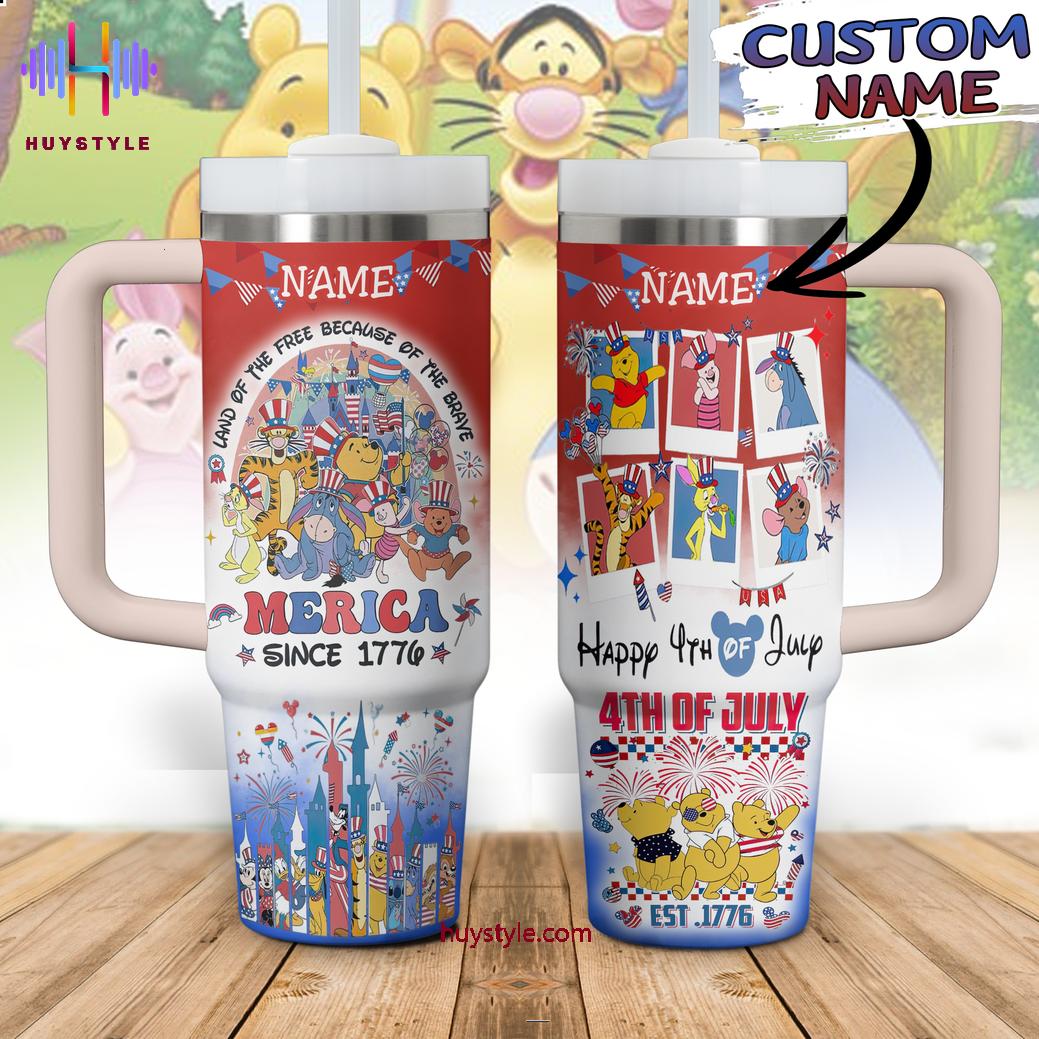 Winnie The Pooh Cartoon Custom Stanley Quencher 40oz Stainless Steel Tumbler With Handle