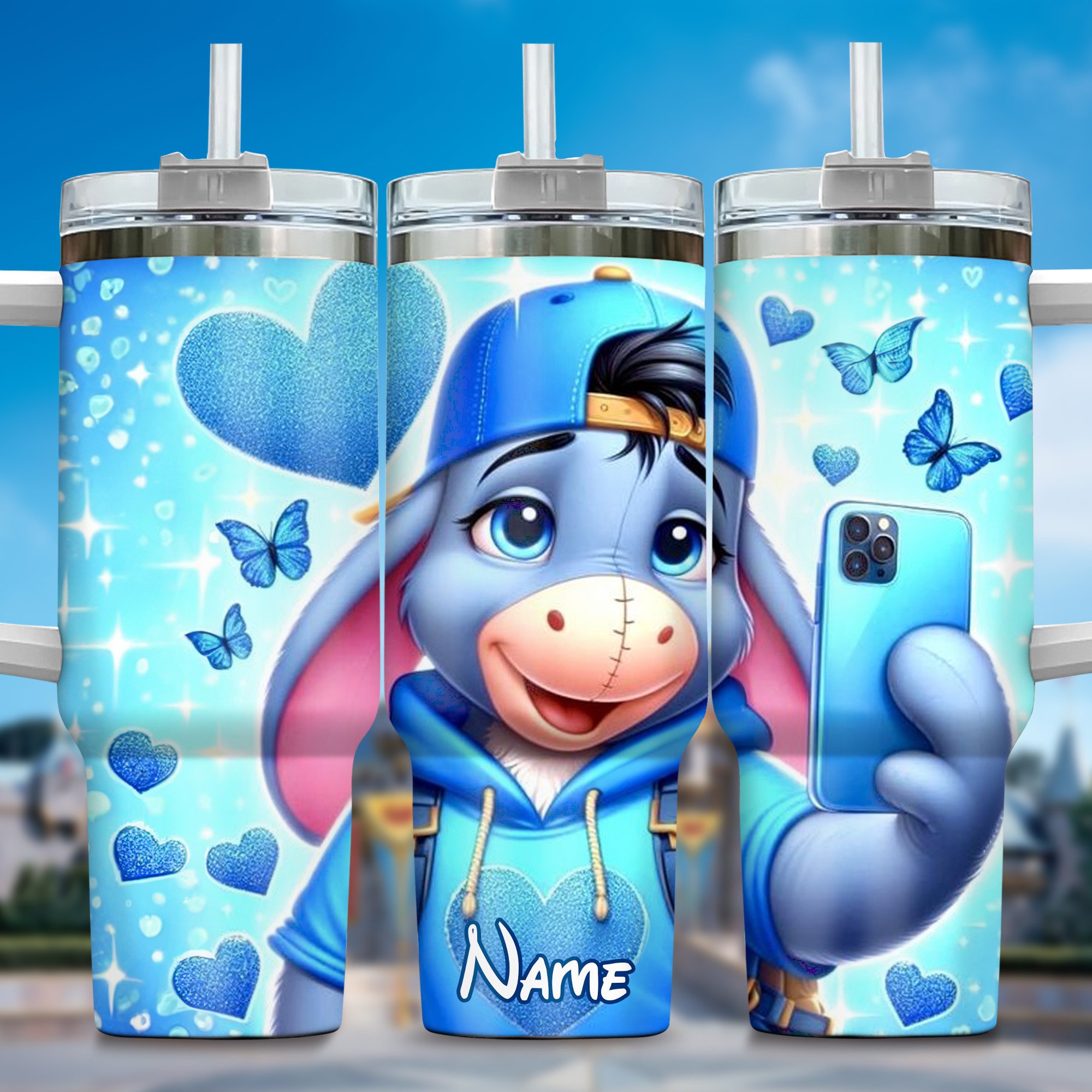 Winnie The Pooh Cartoon Custom Stanley Quencher 40oz Stainless Steel Tumbler With Handle