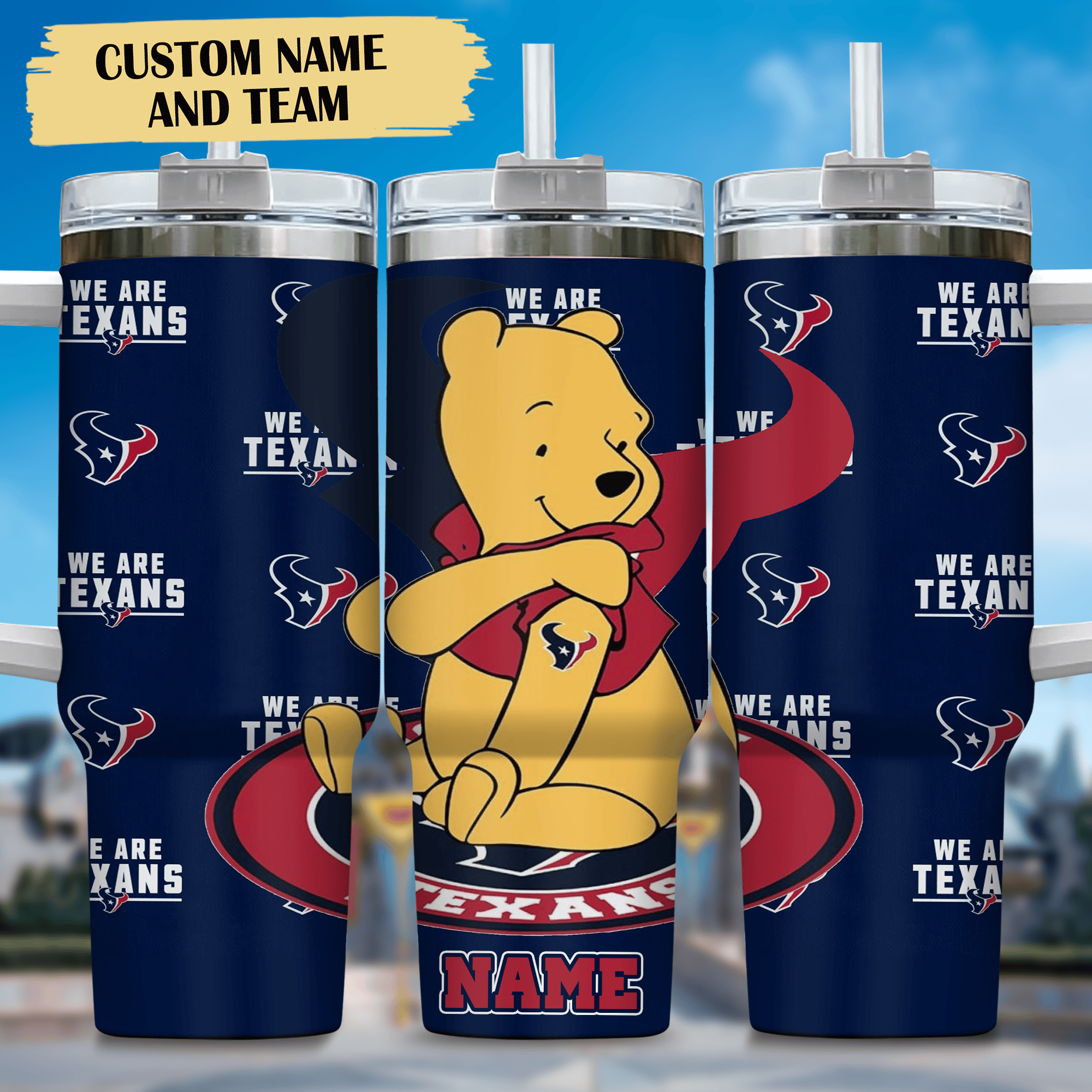 Winnie The Pooh Cartoon,NFL Custom Stanley Quencher 40oz Stainless Steel Tumbler With Handle