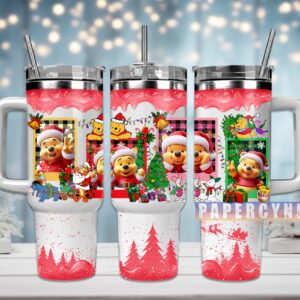 Winnie The Pooh Christmas Custom Stanley Quencher 40oz Stainless Steel Tumbler With Handle