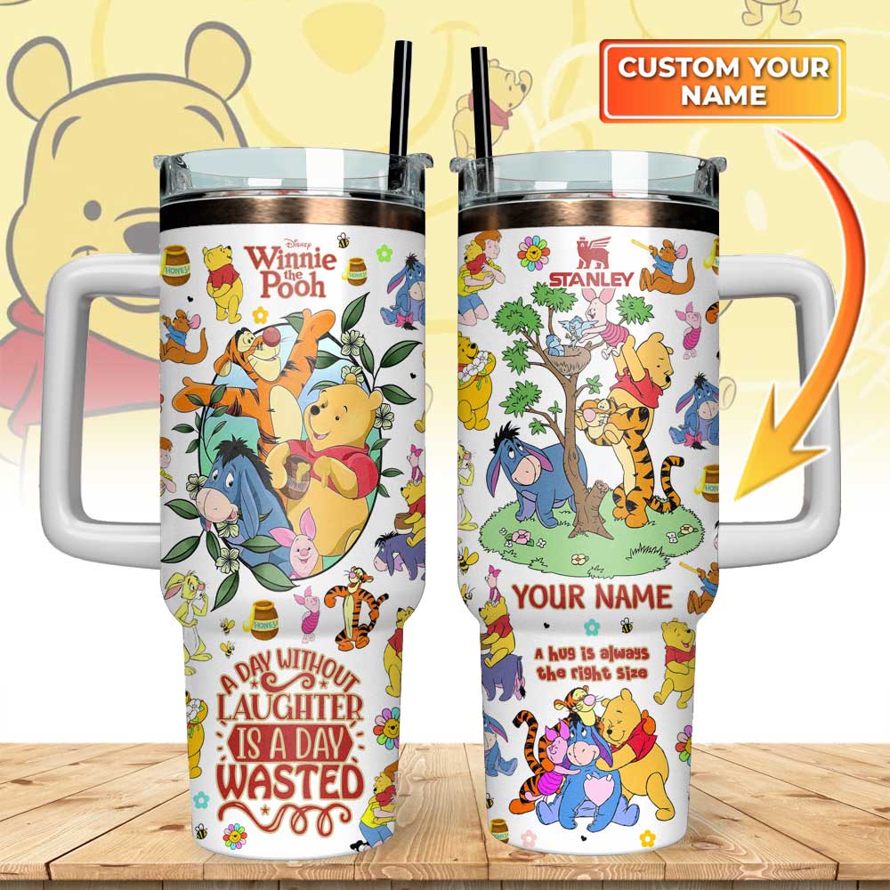 Winnie The Pooh Custom Stanley Quencher 40oz Stainless Steel Tumbler With Handle
