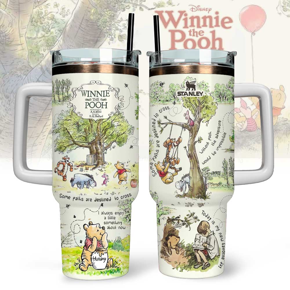 Winnie The Pooh Custom Stanley Quencher 40oz Stainless Steel Tumbler With Handle