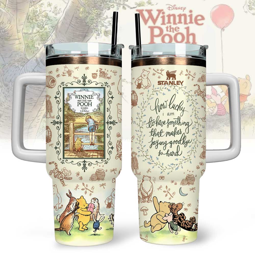 Winnie The Pooh Custom Stanley Quencher 40oz Stainless Steel Tumbler With Handle