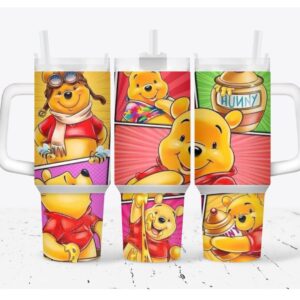 Winnie the Pooh Disney Cartoon Custom Stanley Quencher 40oz Stainless Steel Tumbler With Handle