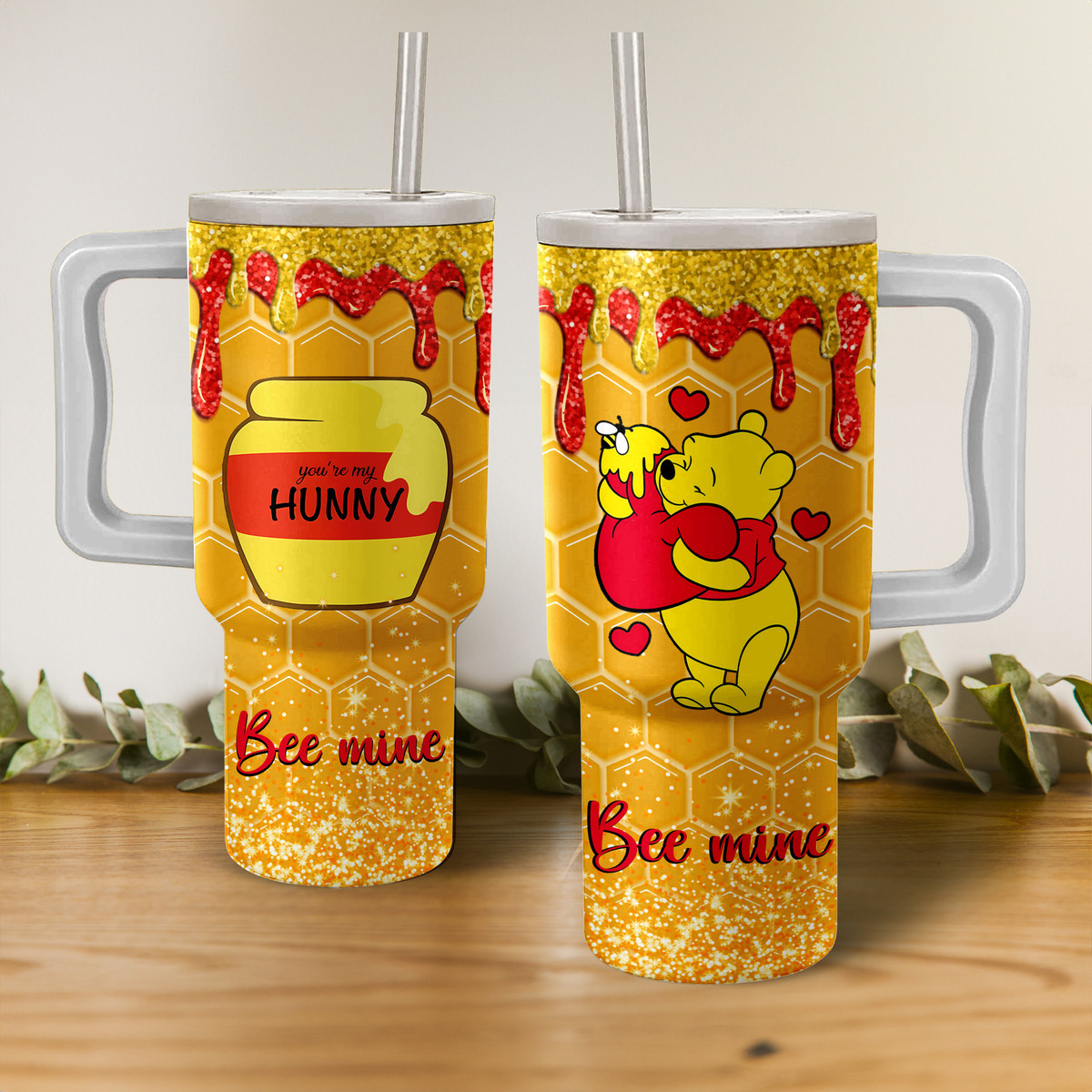 Winnie The Pooh Disney Cartoon Custom Stanley Quencher 40oz Stainless Steel Tumbler With Handle