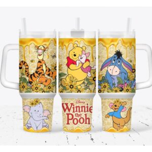 Winnie the Pooh Disney Cartoon Custom Stanley Quencher 40oz Stainless Steel Tumbler With Handle