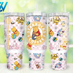 Winnie The Pooh Starbucks Cartoon Custom Stanley Quencher 40oz Stainless Steel Tumbler With Handle