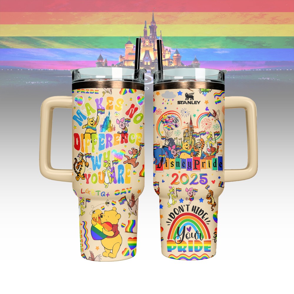 Winnie The Pooh x Pride Month Custom Stanley Quencher 40oz Stainless Steel Tumbler With Handle