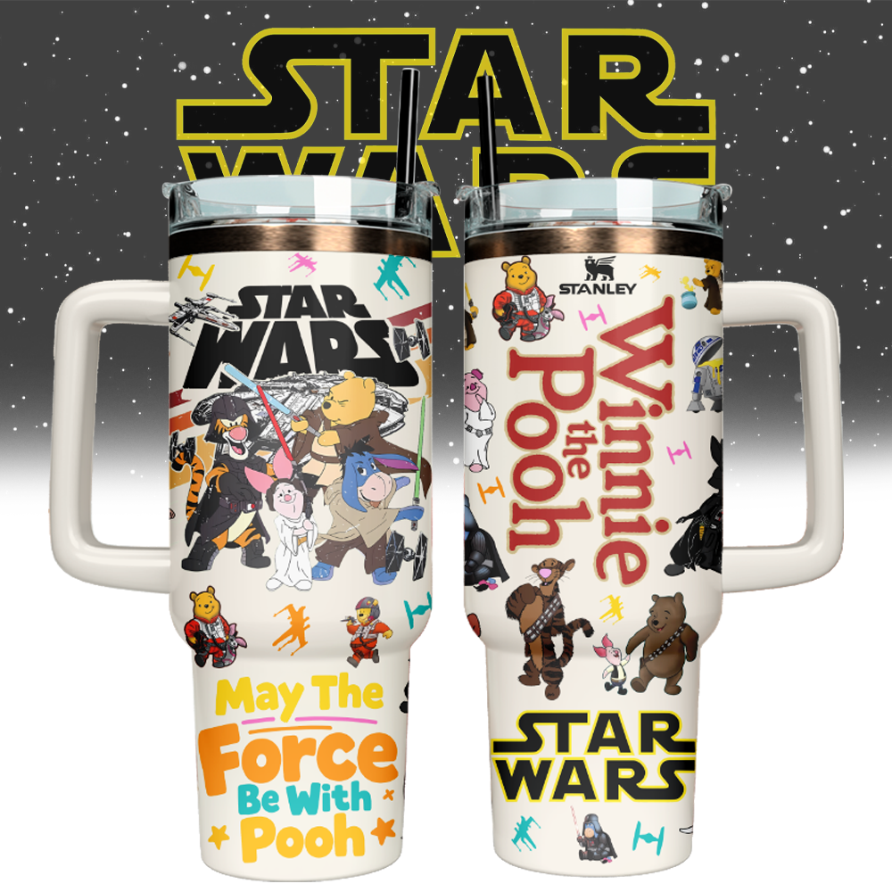 Winnie The Pooh x Star Wars Custom Stanley Quencher 40oz Stainless Steel Tumbler With Handle