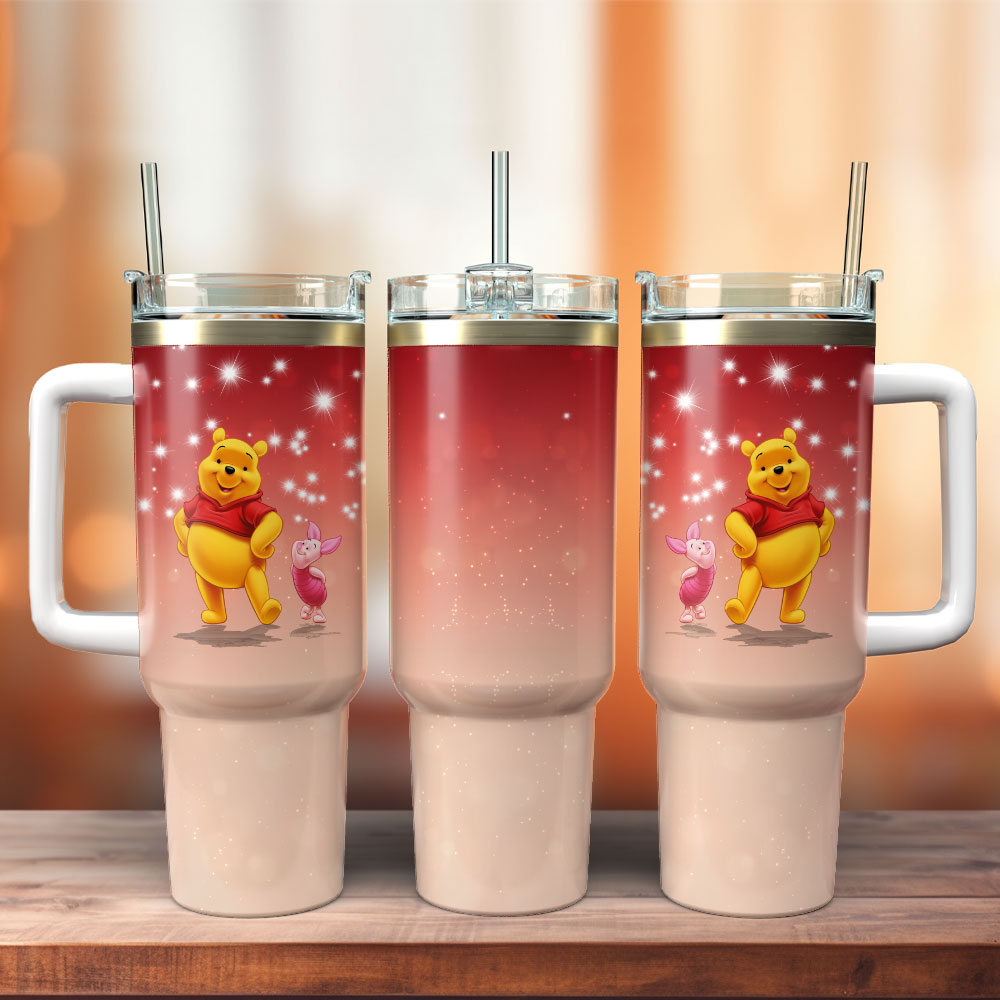 Winnie The Pooth Cartoon Custom Stanley Quencher 40oz Stainless Steel Tumbler With Handle