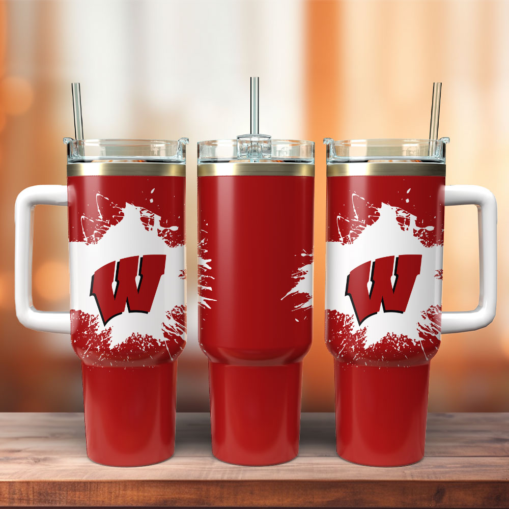 Wisconsin Badgers Football NCAA Sport Custom Stanley Quencher 40oz Stainless Steel Tumbler With Handle