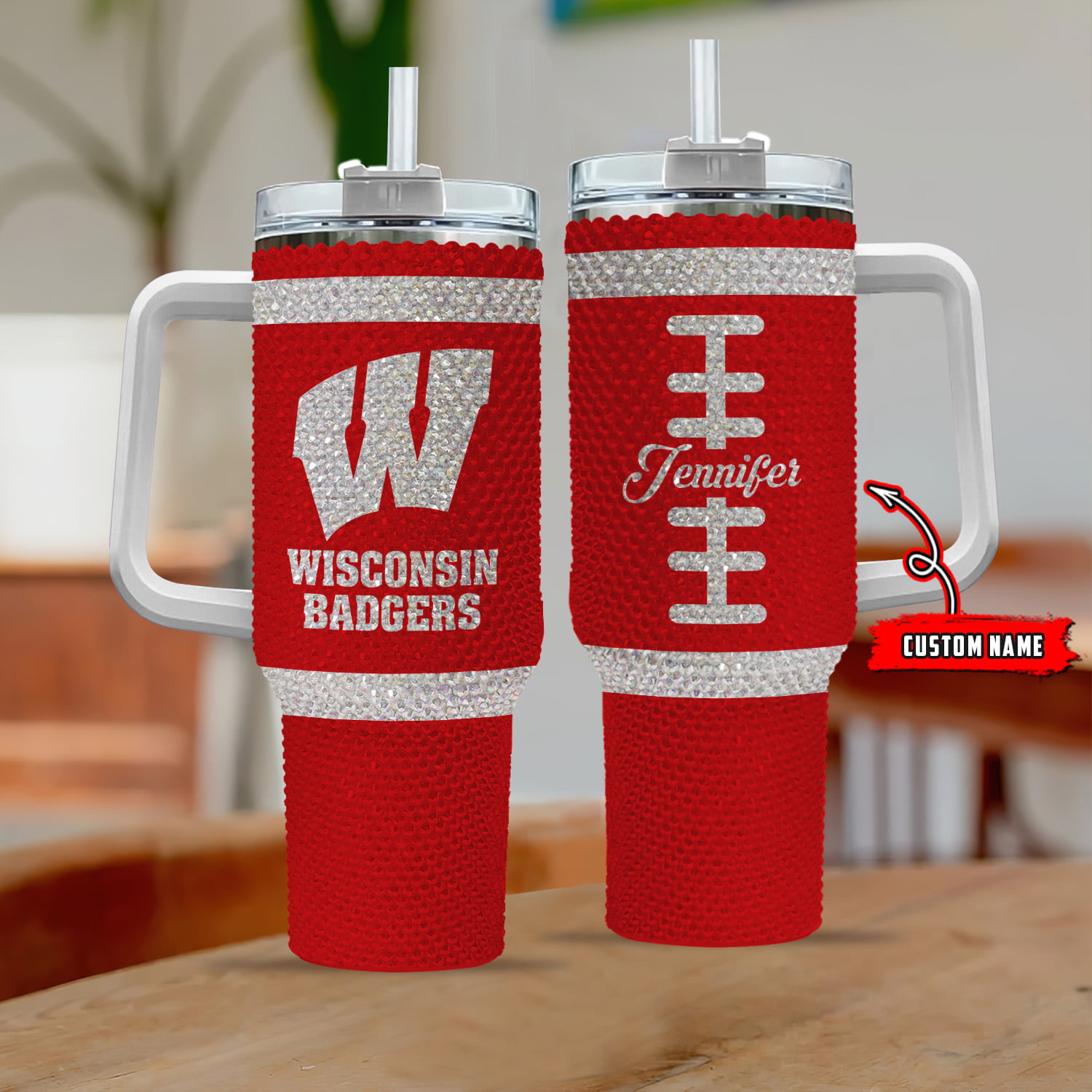Wisconsin Badgers NCAA Custom Stanley Quencher 40oz Stainless Steel Tumbler With Handle