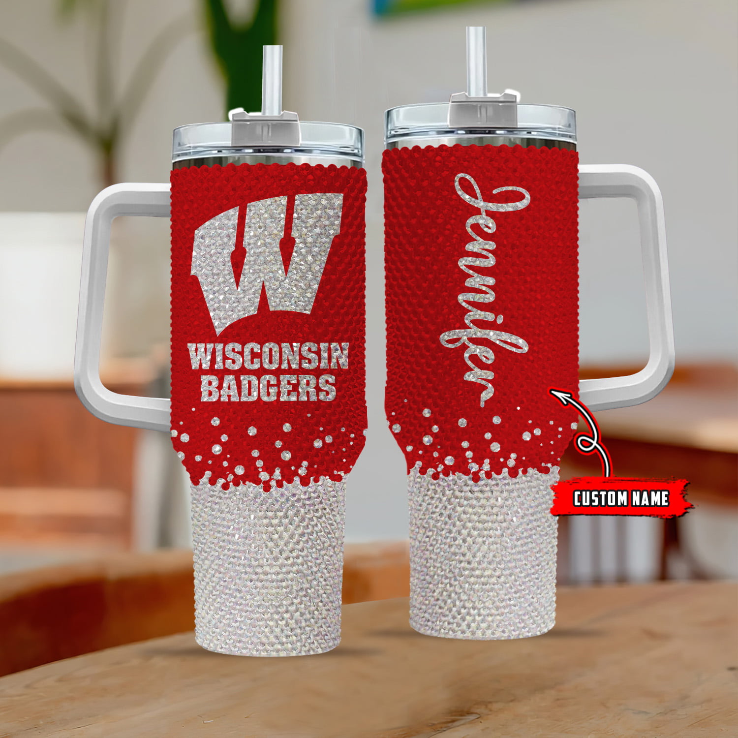 Wisconsin Badgers NCAA Custom Stanley Quencher 40oz Stainless Steel Tumbler With Handle