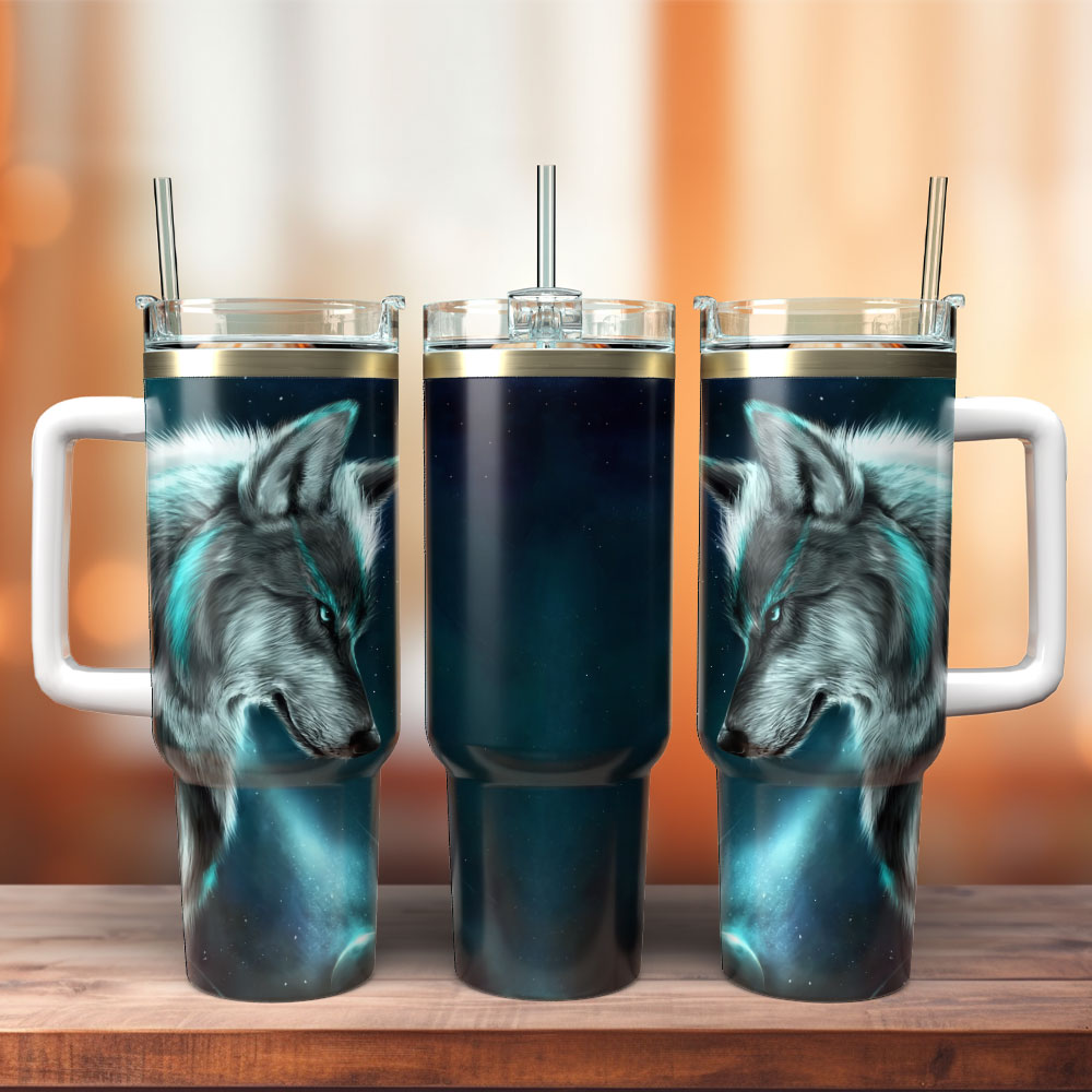 Wolf Artwork Custom Stanley Quencher 40oz Stainless Steel Tumbler With Handle