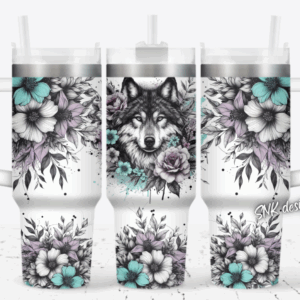 Wolf Flower Custom Stanley Quencher 40oz Stainless Steel Tumbler With Handle