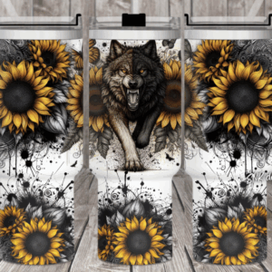 Wolf Sunflower Custom Stanley Quencher 40oz Stainless Steel Tumbler With Handle