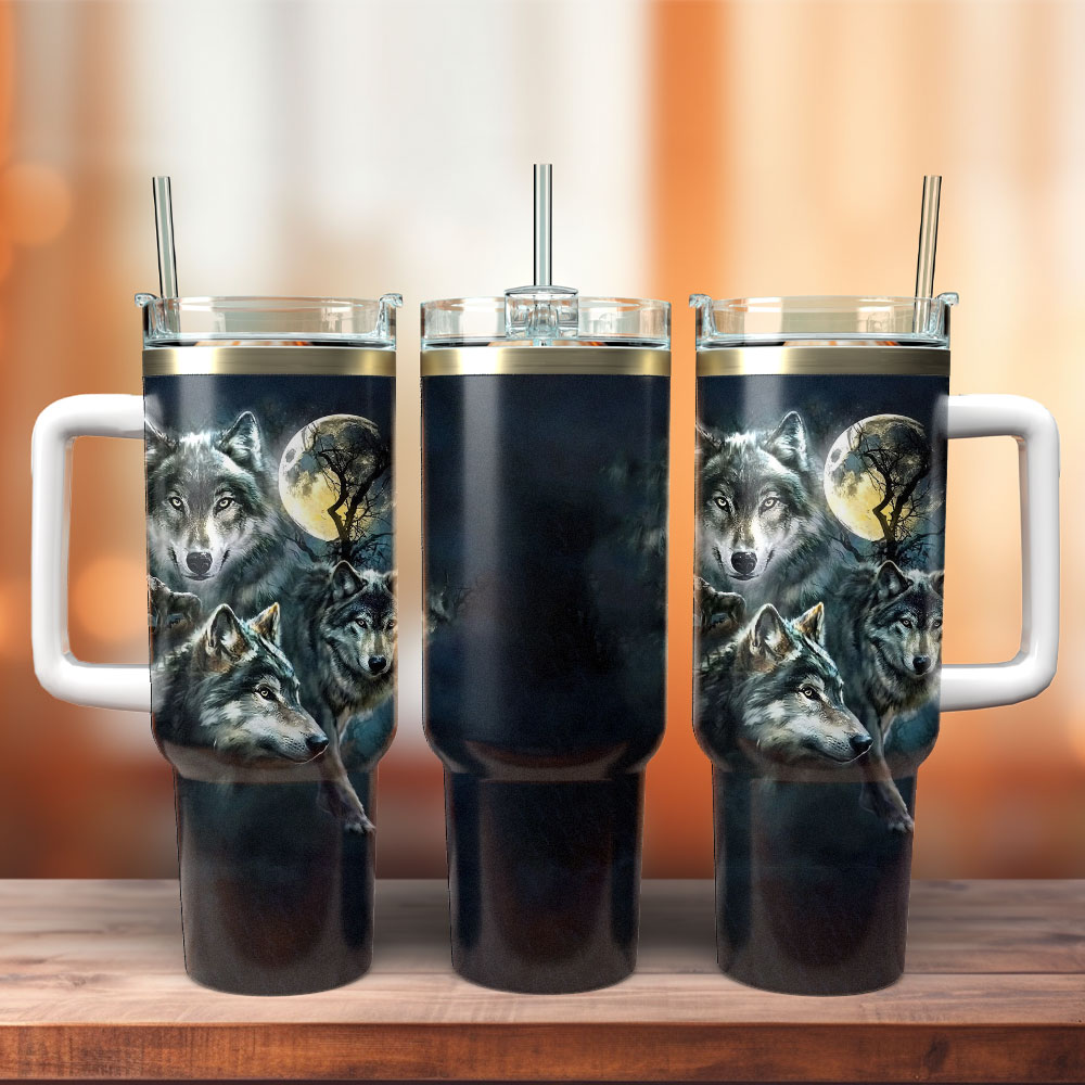 Wolfs Art Custom Stanley Quencher 40oz Stainless Steel Tumbler With Handle