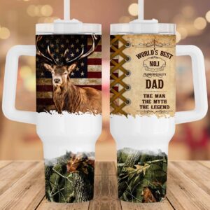 World's Best Dad Deer Hunting Custom Stanley Quencher 40oz Stainless Steel Tumbler With Handle