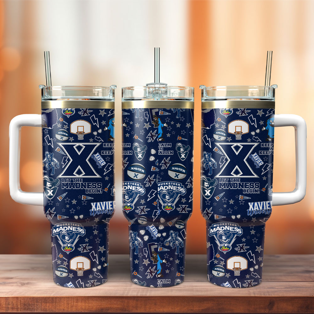 Xavier Musketeers Men's Basketball NCAA Sport Custom Stanley Quencher 40oz Stainless Steel Tumbler With Handle