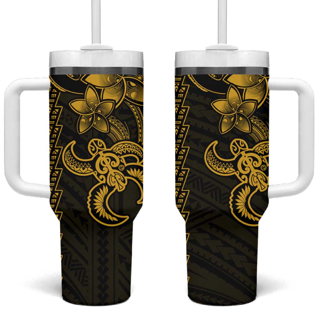 Yellow Hawaiian Kakau Turtle Polynesian Tribal Custom Stanley Quencher 40oz Stainless Steel Tumbler With Handle