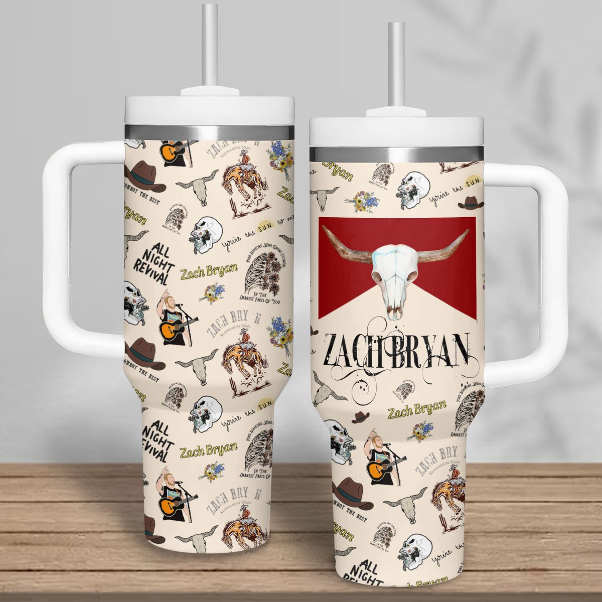 Zach Bryan Music Custom Stanley Quencher 40oz Stainless Steel Tumbler With Handle