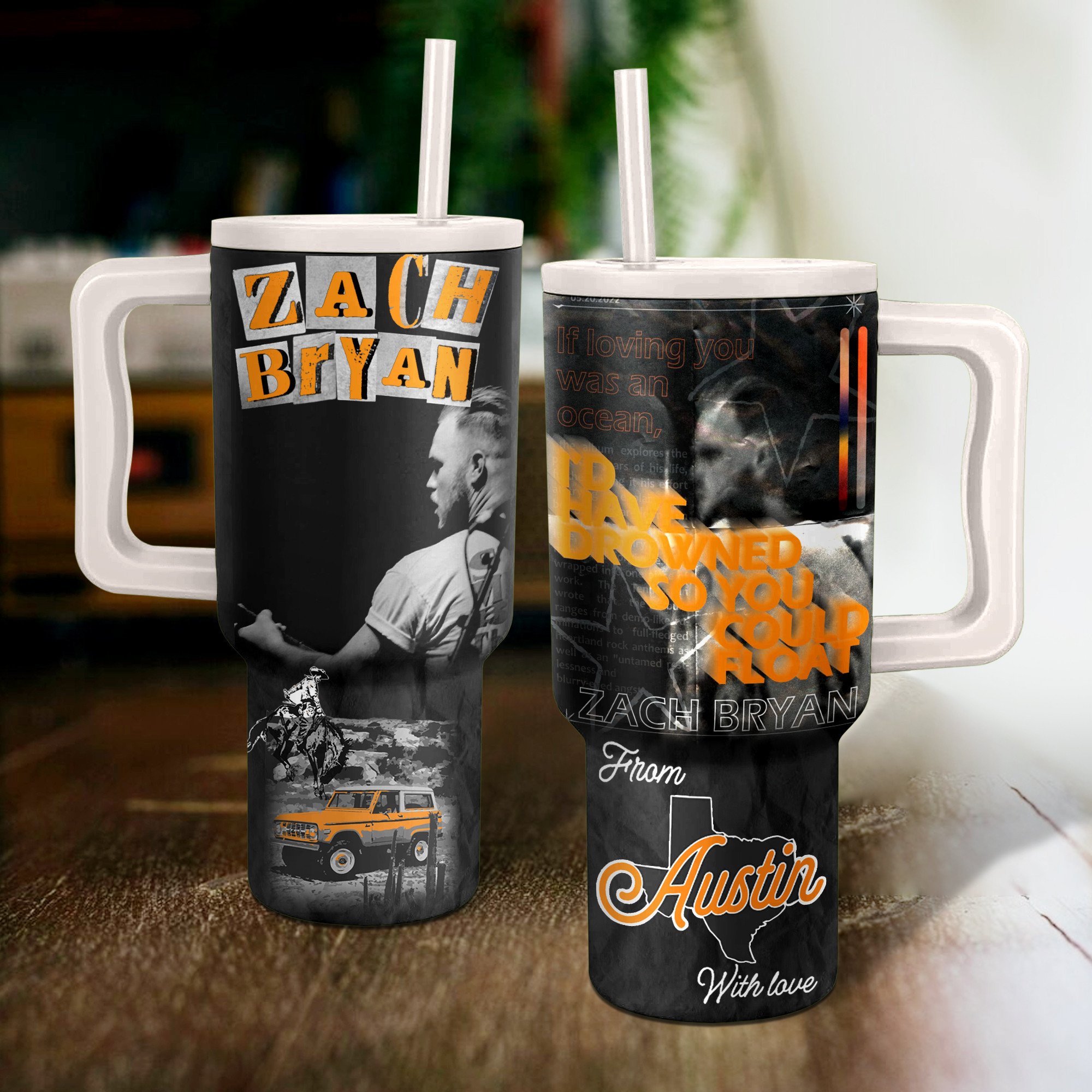 Zach Bryan Music Custom Stanley Quencher 40oz Stainless Steel Tumbler With Handle