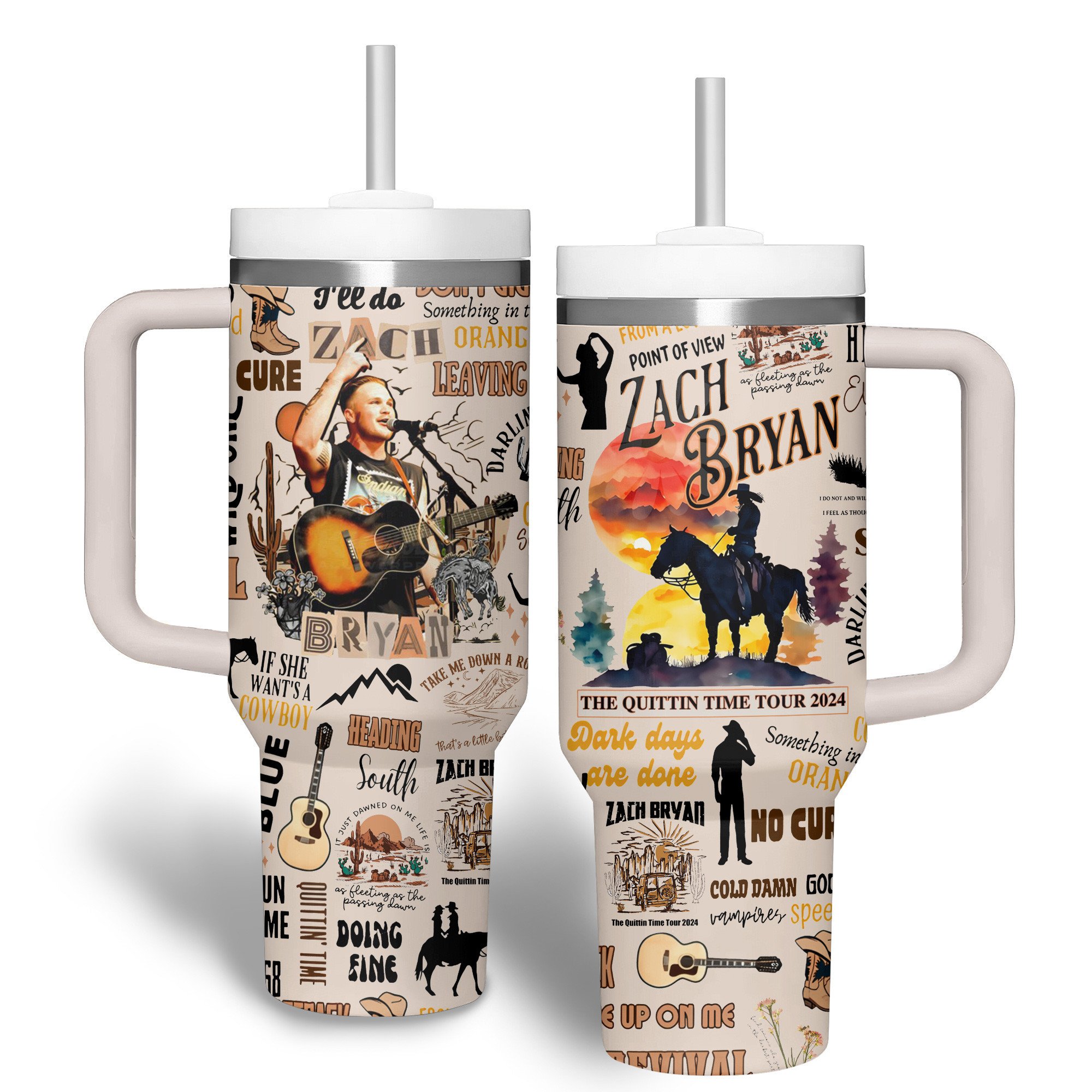 Zach Bryan Music Custom Stanley Quencher 40oz Stainless Steel Tumbler With Handle