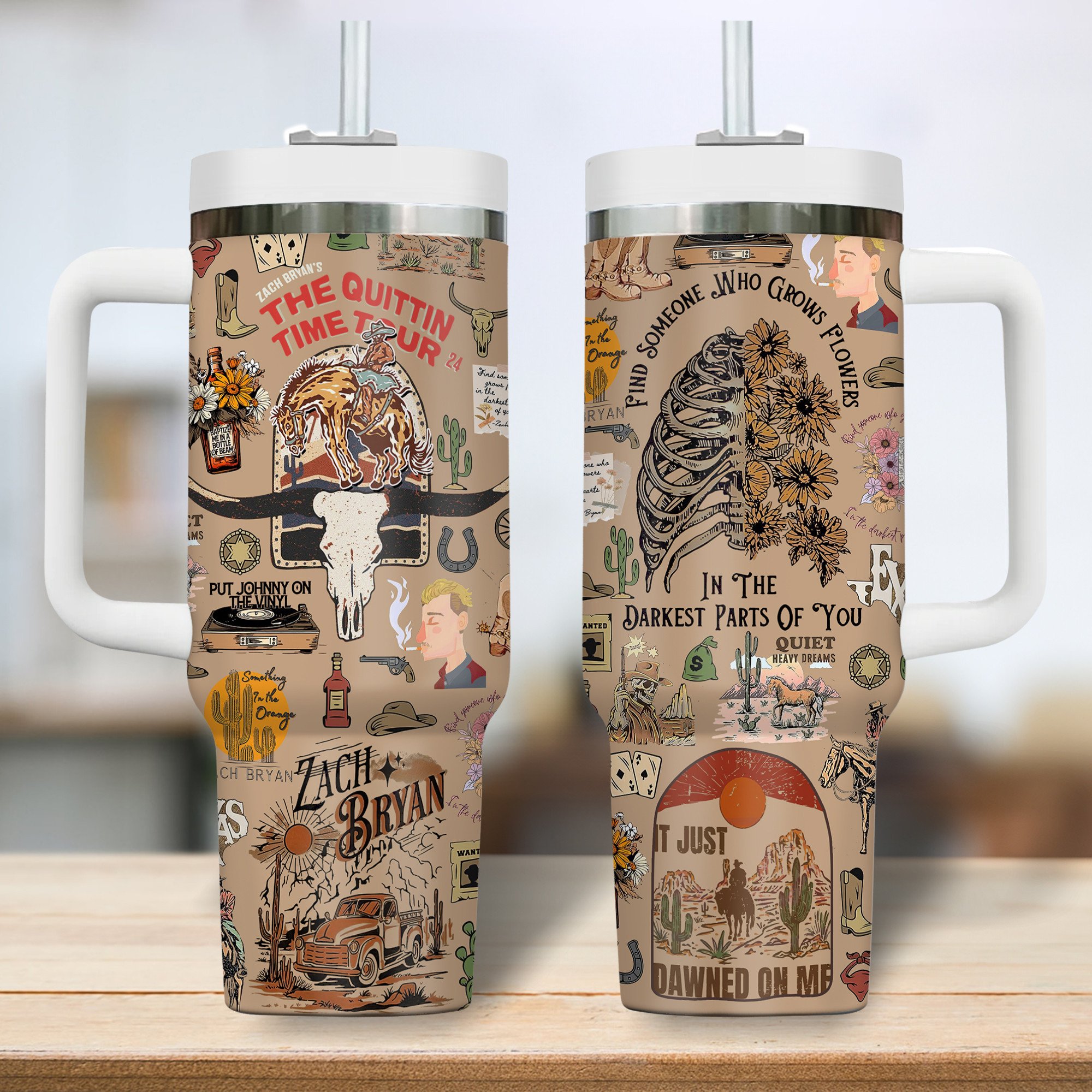 Zach Bryan Music Custom Stanley Quencher 40oz Stainless Steel Tumbler With Handle