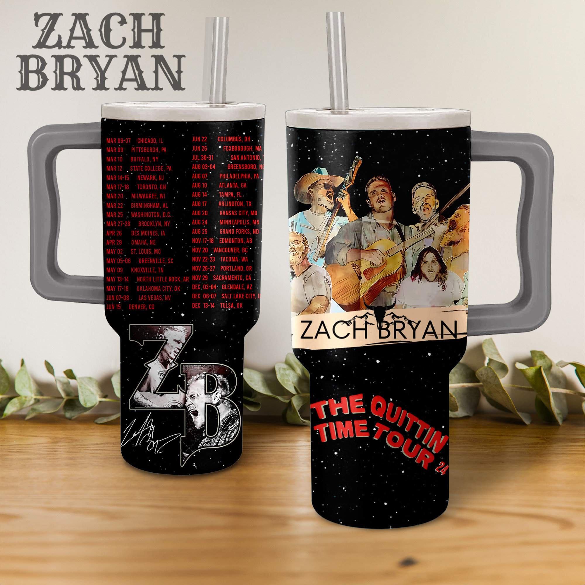Zach Bryan The Quittin Time Tour 24 Music Custom Stanley Quencher 40oz Stainless Steel Tumbler With Handle