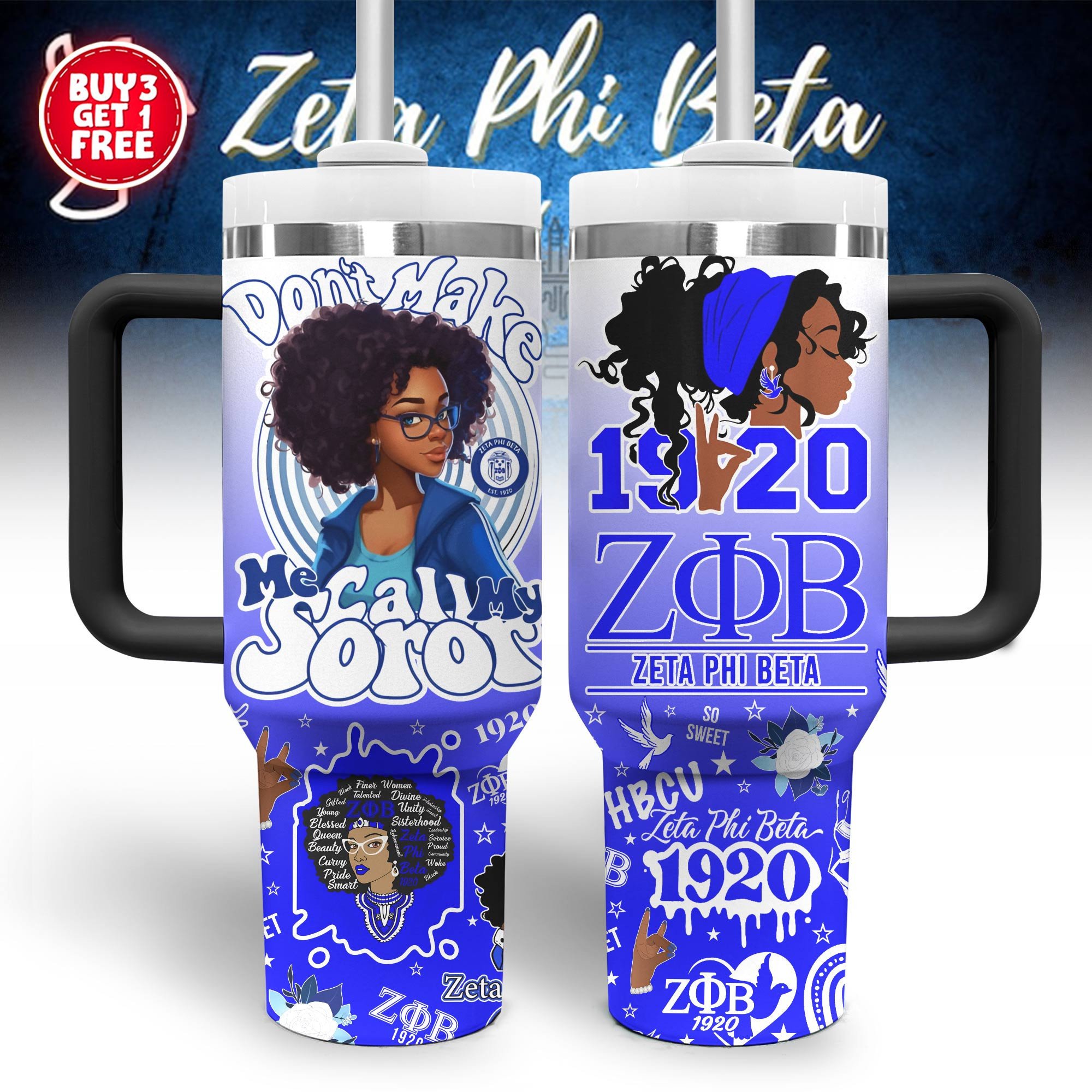 Zeta Phi Beta Custom Stanley Quencher 40oz Stainless Steel Tumbler With Handle