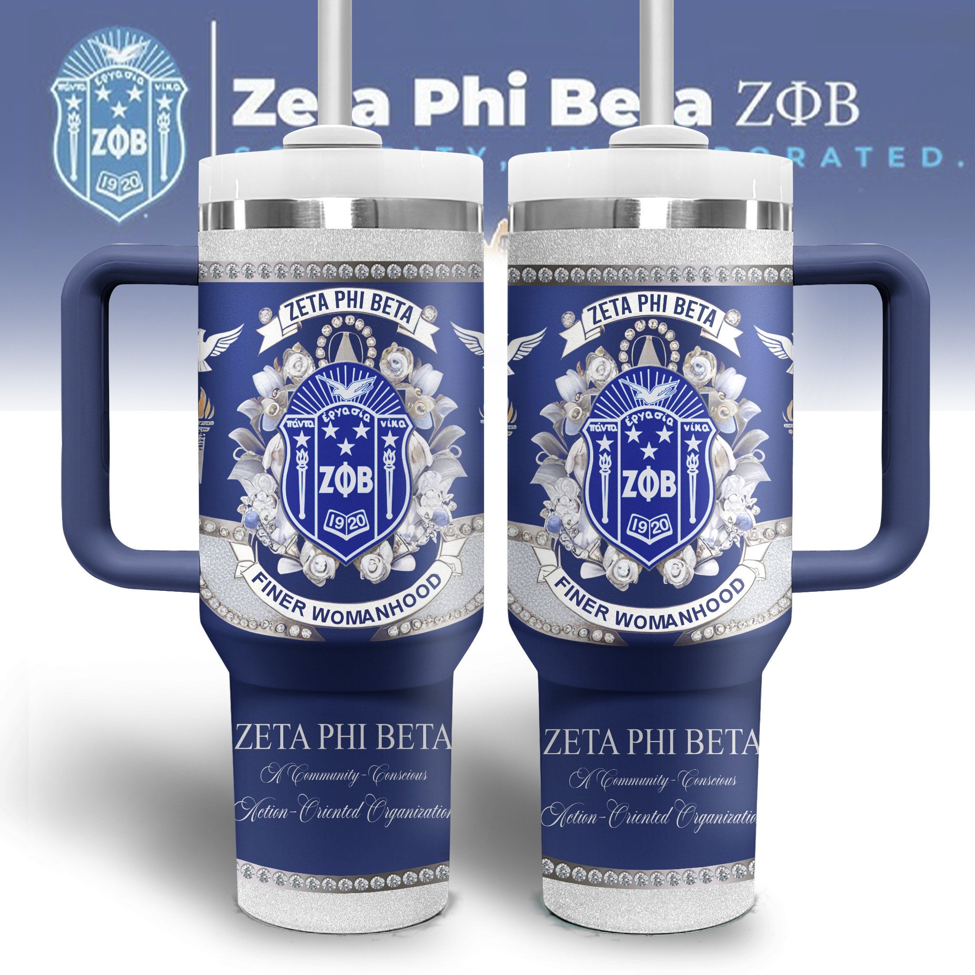 Zeta Phi Beta Custom Stanley Quencher 40oz Stainless Steel Tumbler With Handle