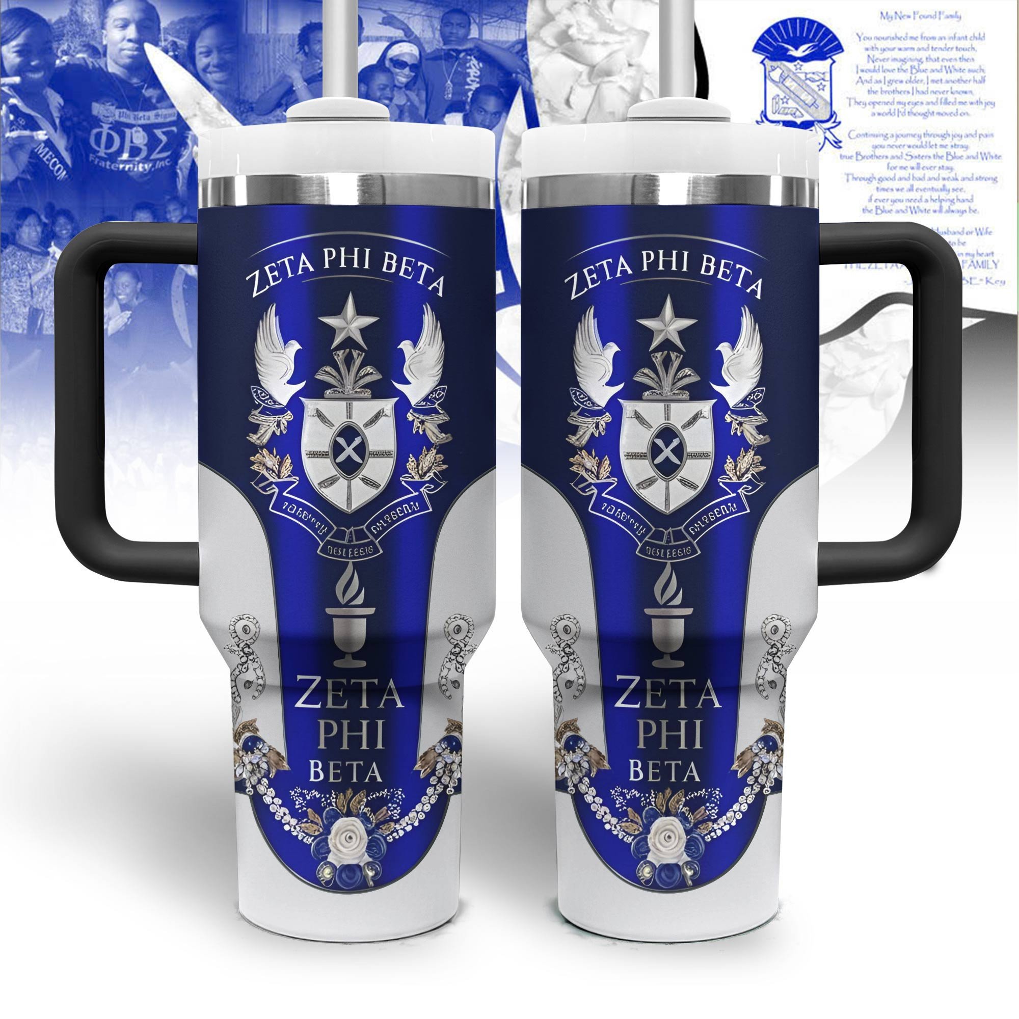 Zeta Phi Beta Custom Stanley Quencher 40oz Stainless Steel Tumbler With Handle