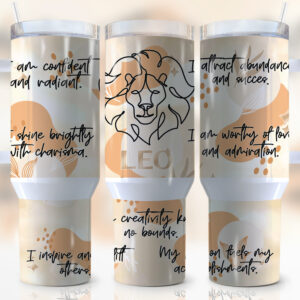 Zodiac Sign Leo Custom Stanley Quencher 40oz Stainless Steel Tumbler With Handle