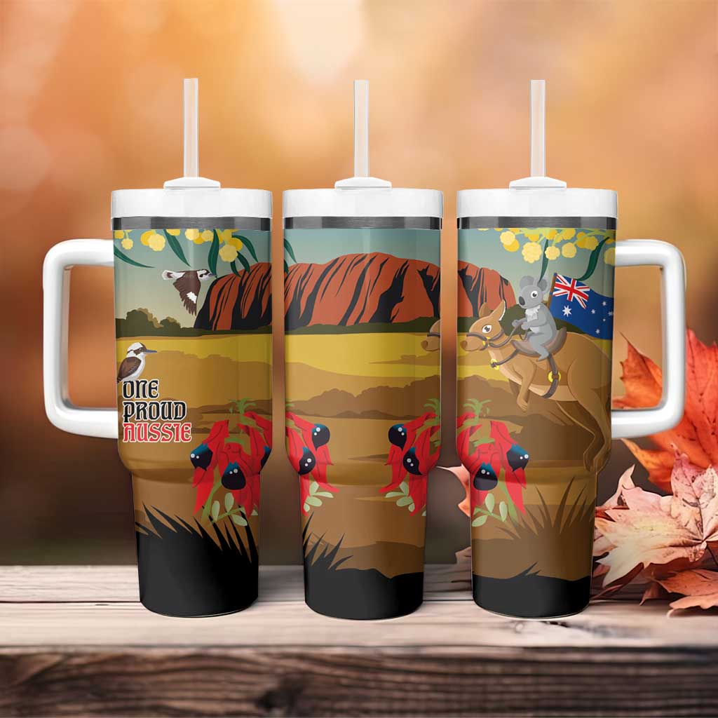 26 January One Proud Aussie Kangaroo and Koala Happy Australia Day Custom Stanley Quencher 40oz Stainless Steel Tumbler With Handle