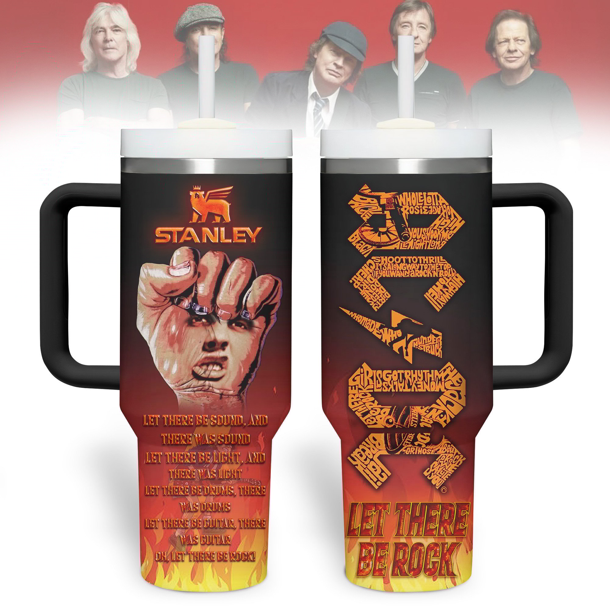 AC/DC Music Custom Stanley Quencher 40oz Stainless Steel Tumbler With Handle