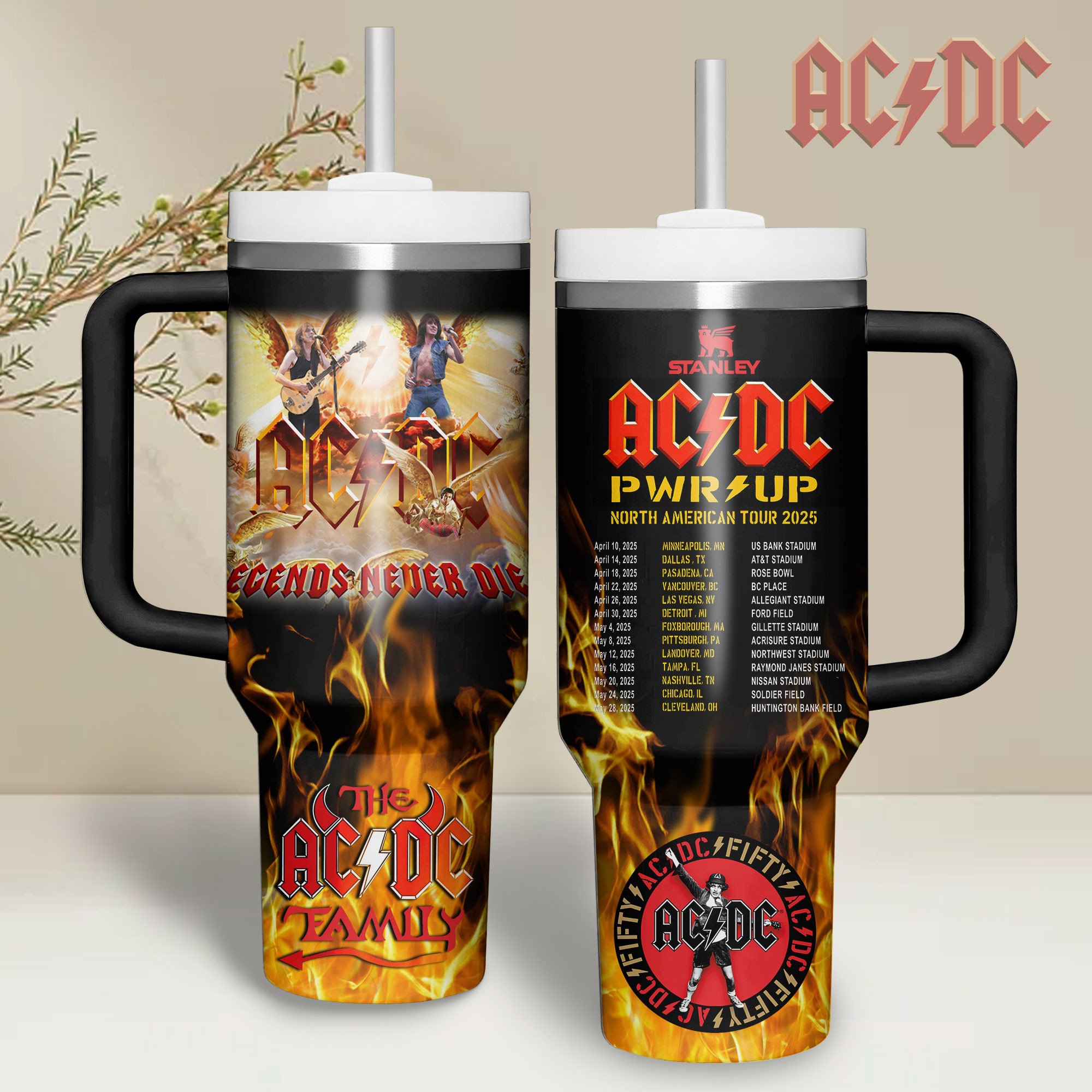 AC/DC Music Custom Stanley Quencher 40oz Stainless Steel Tumbler With Handle