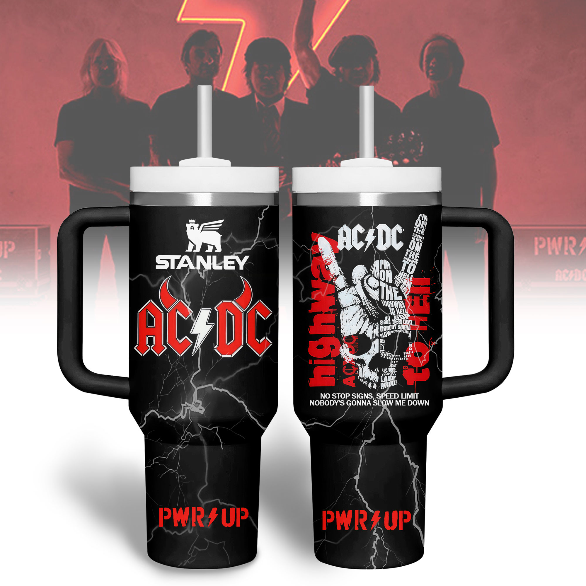 AC/DC Music Custom Stanley Quencher 40oz Stainless Steel Tumbler With Handle