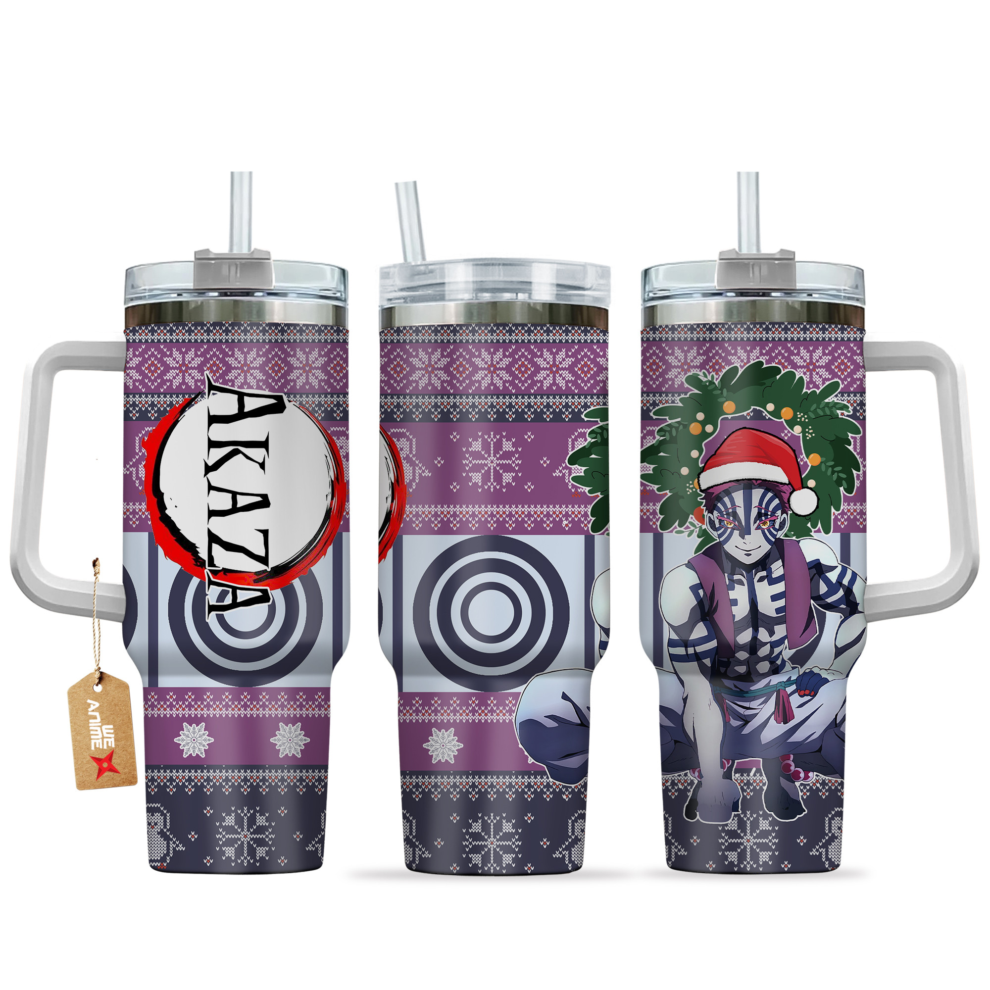 Akaza Demon Slayer Anime Custom Stanley Quencher 40oz Stainless Steel Tumbler With Handle