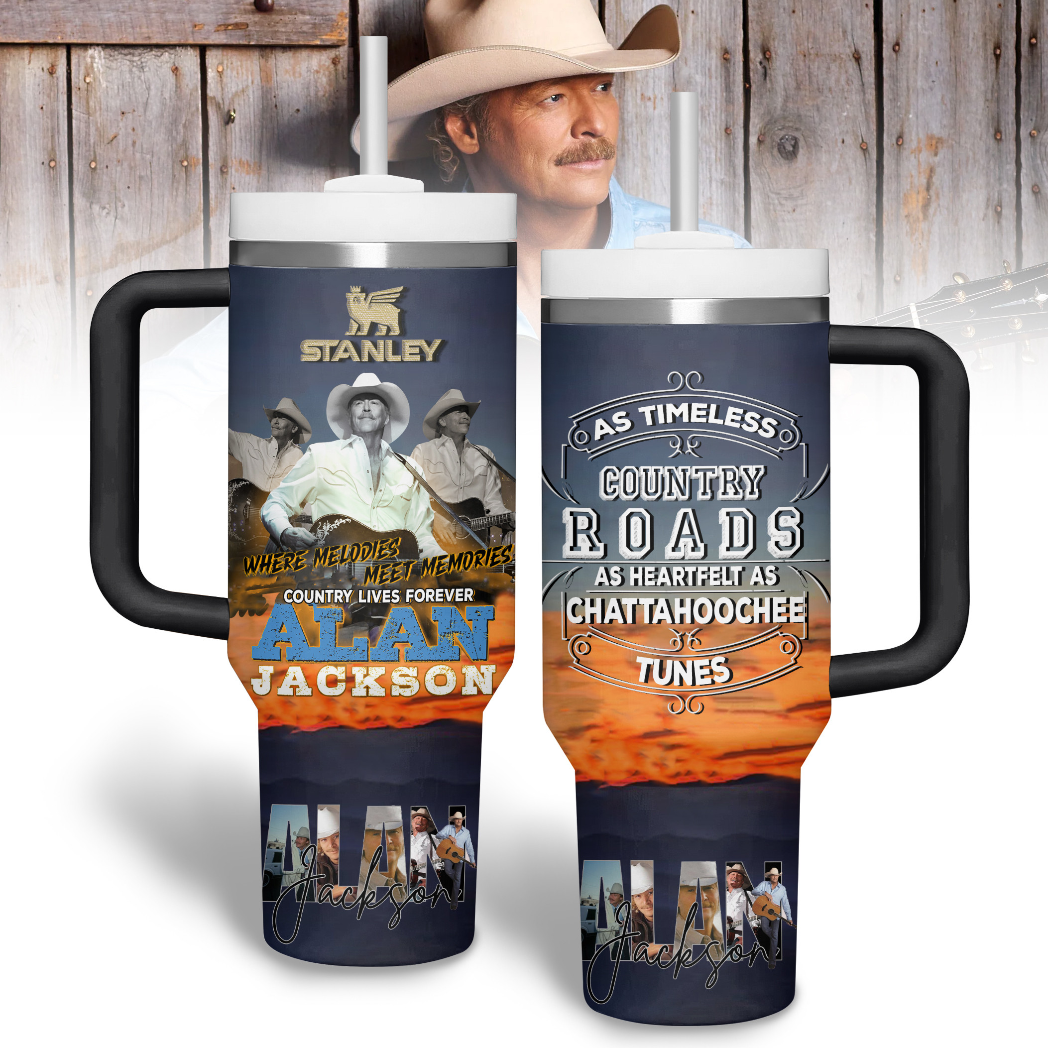 Alan Jackson Music Custom Stanley Quencher 40oz Stainless Steel Tumbler With Handle
