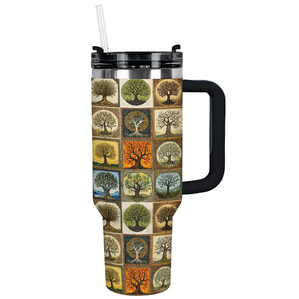 Ancient Celtic Trees of Life Custom Stanley Quencher 40oz Stainless Steel Tumbler With Handle