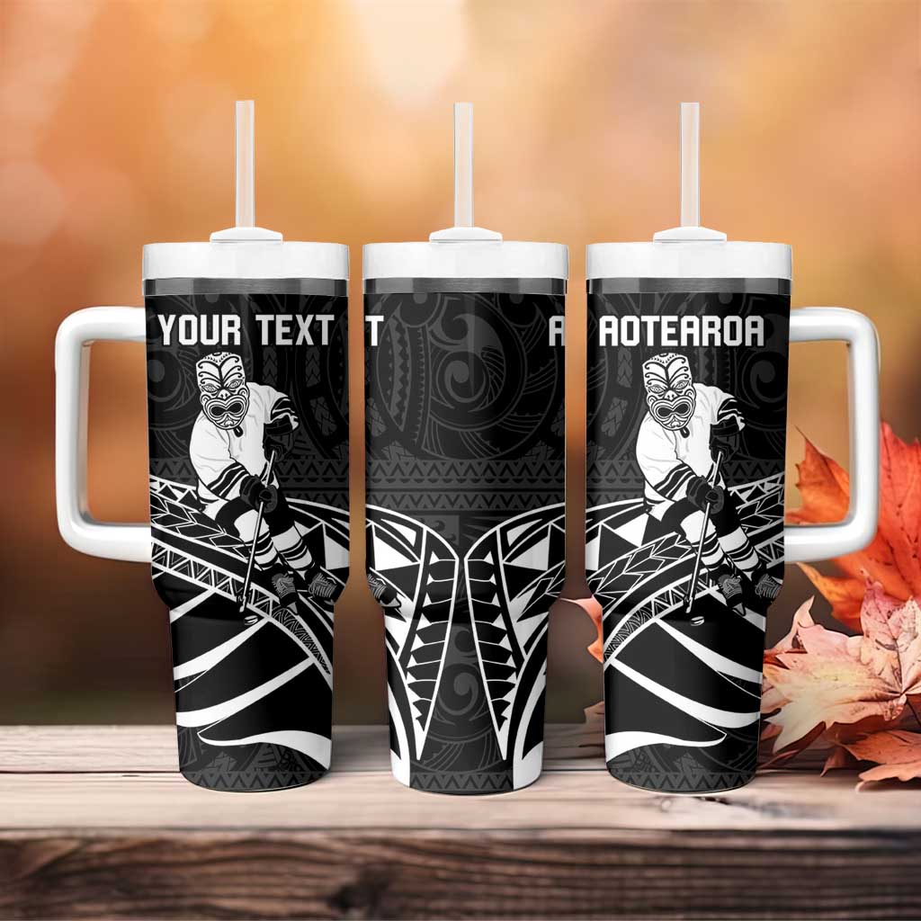 Aotearoa Ice Hockey NZ Tiki Mascot - Maori Pattern Custom Stanley Quencher 40oz Stainless Steel Tumbler With Handle